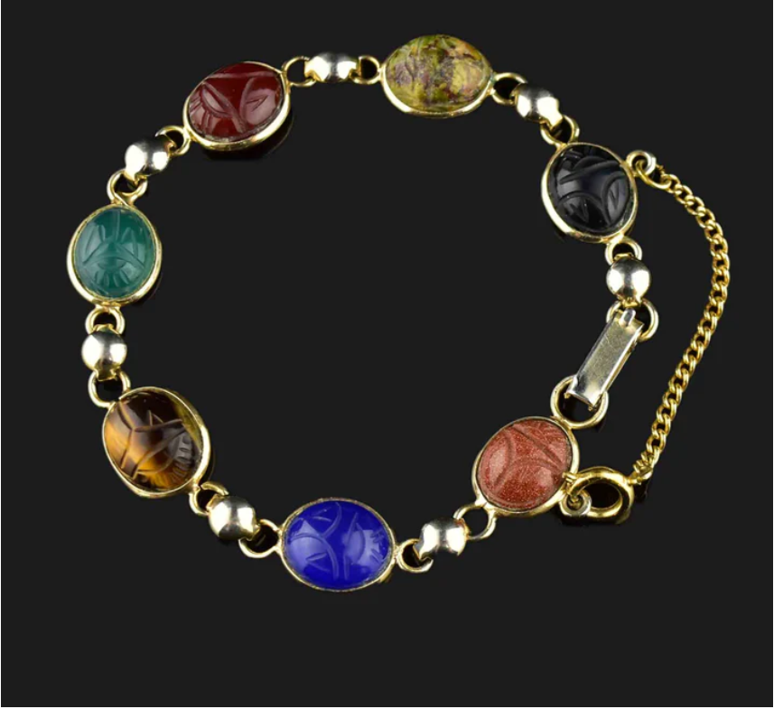 Discover the Timeless Beauty of a Vintage Egyptian Revival Gemstone Scarab Bracelet